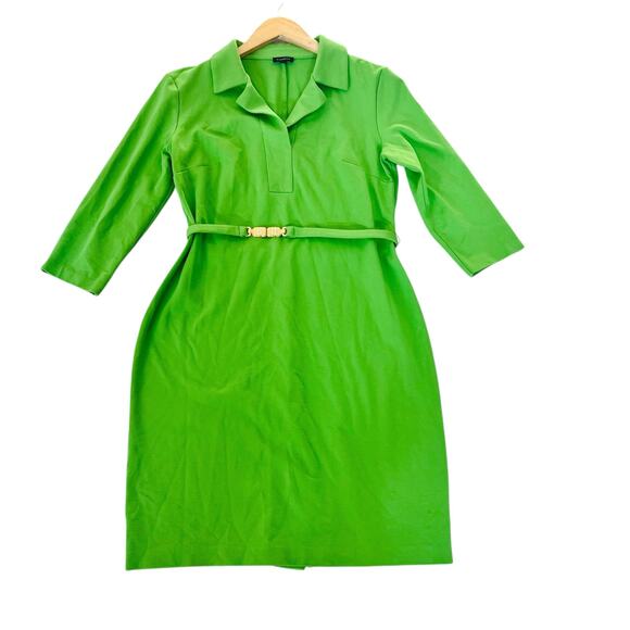 Talbots Collared Three Quarter Sleeve Belted Dress Size 8 Green - Picture 1 of 6